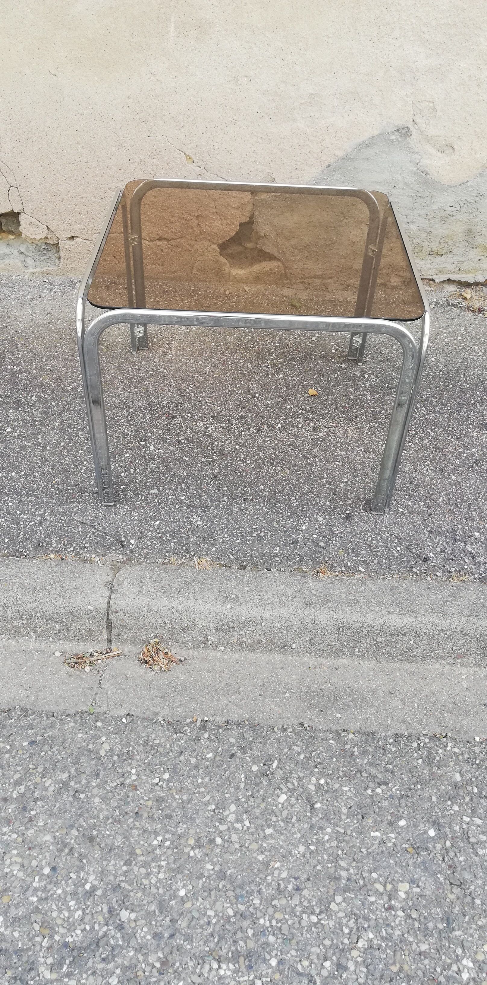 Vintage coffee table chrome and smoked glass