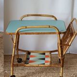 Vintage bamboo rattan serving trolley