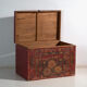 Antique chest painted vermilion red in pine wood – China, circa 1900