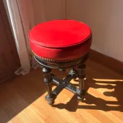 Napoleon III Piano Stool, French Red Velvet Ebonized Wood Accent Seat,