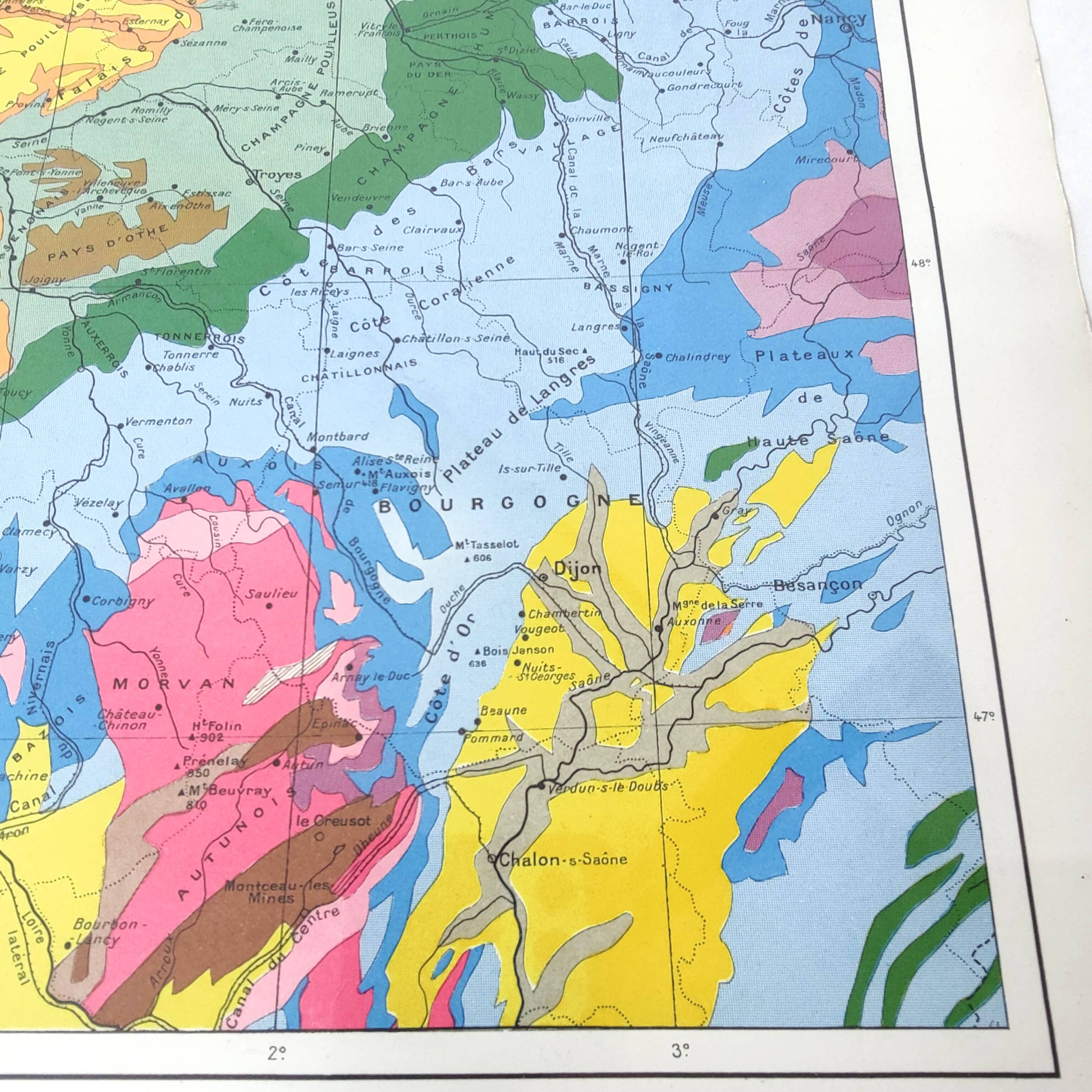 Old map of France Paris basin 43x43cm from 1950