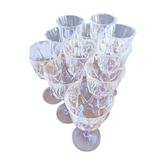 11 verres à vin rouge cristal d'Arques Auteuil