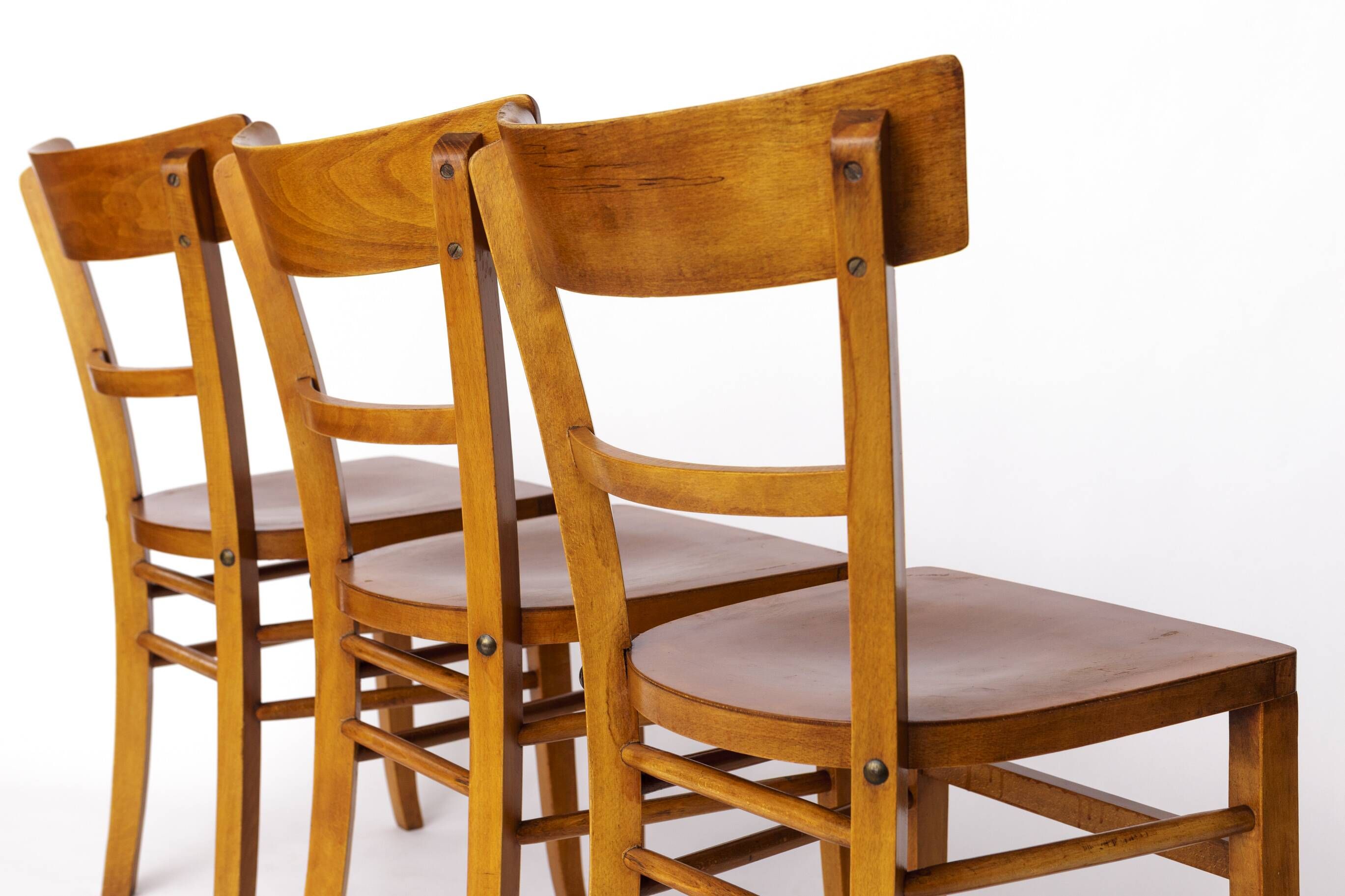 Set of 3 Vintage Frankfurter Chairs, 1970s Mid-Century Beech Dining Chairs,