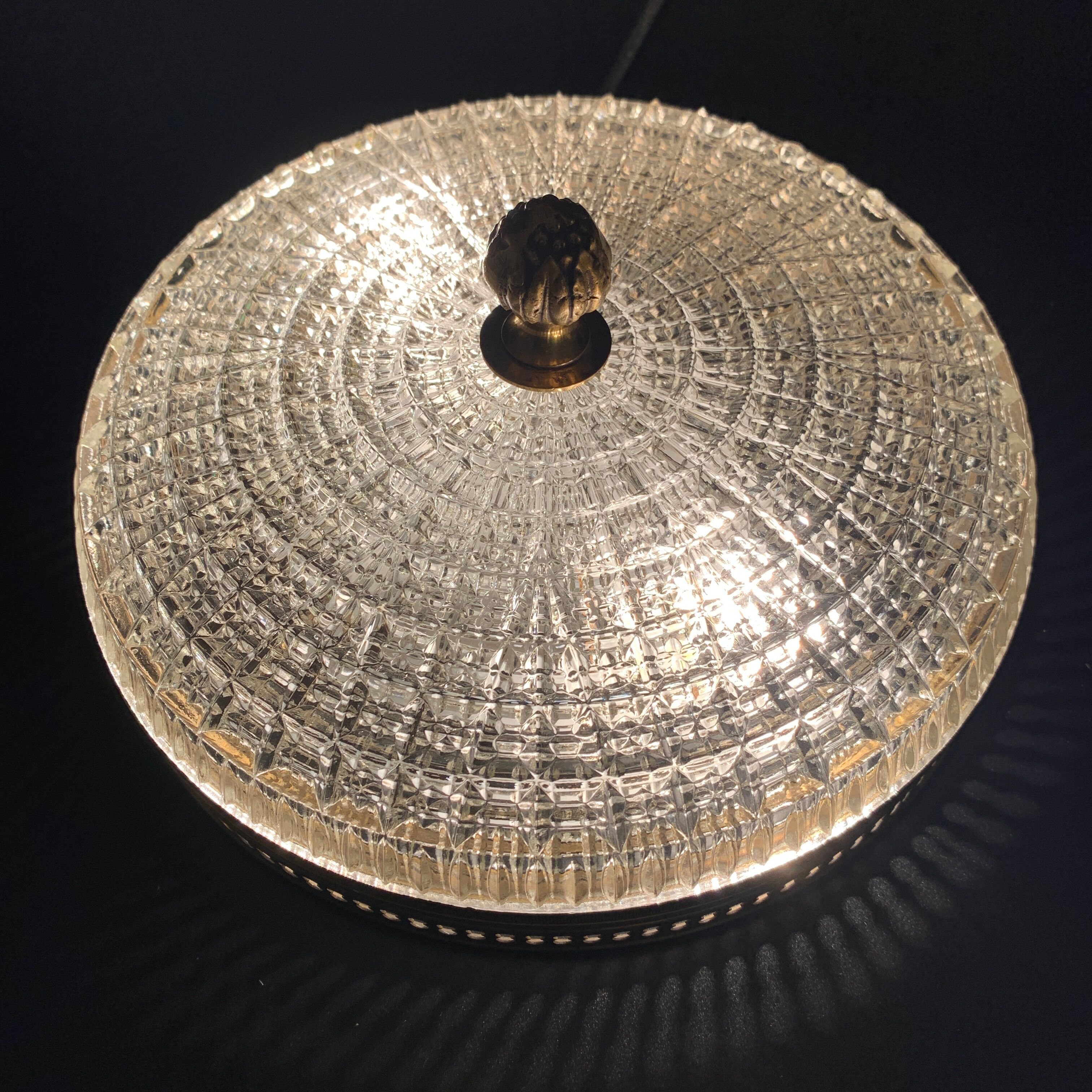 Old ceiling lamp gilded metal and crystal Lucien Gau