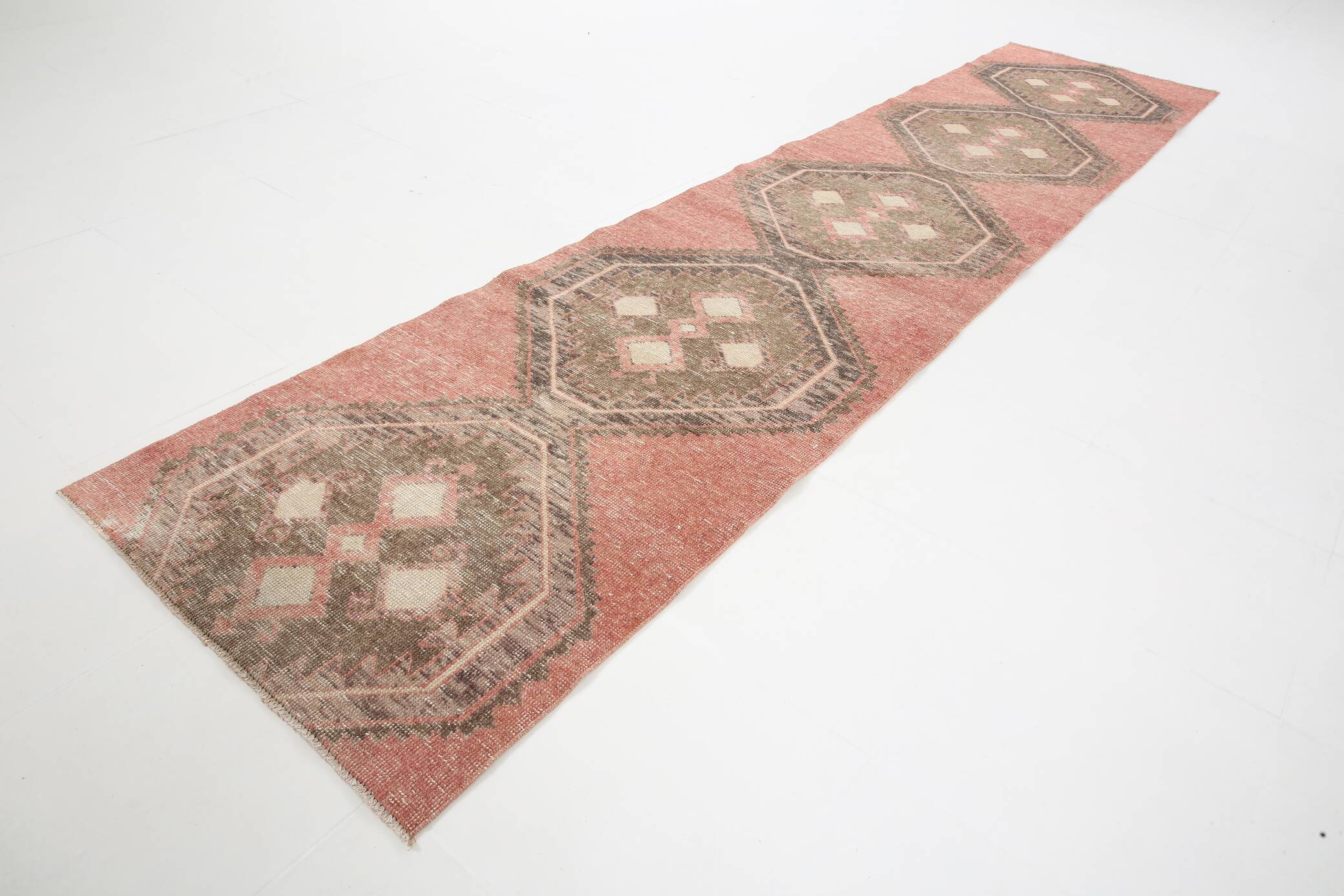 3x12 Soft Pastel Pale Red Turkish Vintage Runner Rug
