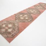3x12 Soft Pastel Pale Red Turkish Vintage Runner Rug