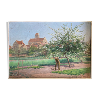 Tableau hst de walter prell (1857-1936) "cerisiers en fleurs" " xix° siècle