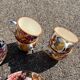 Set of 4 coffee cups and saucers + milk pitcher Gien earthenware peony decor