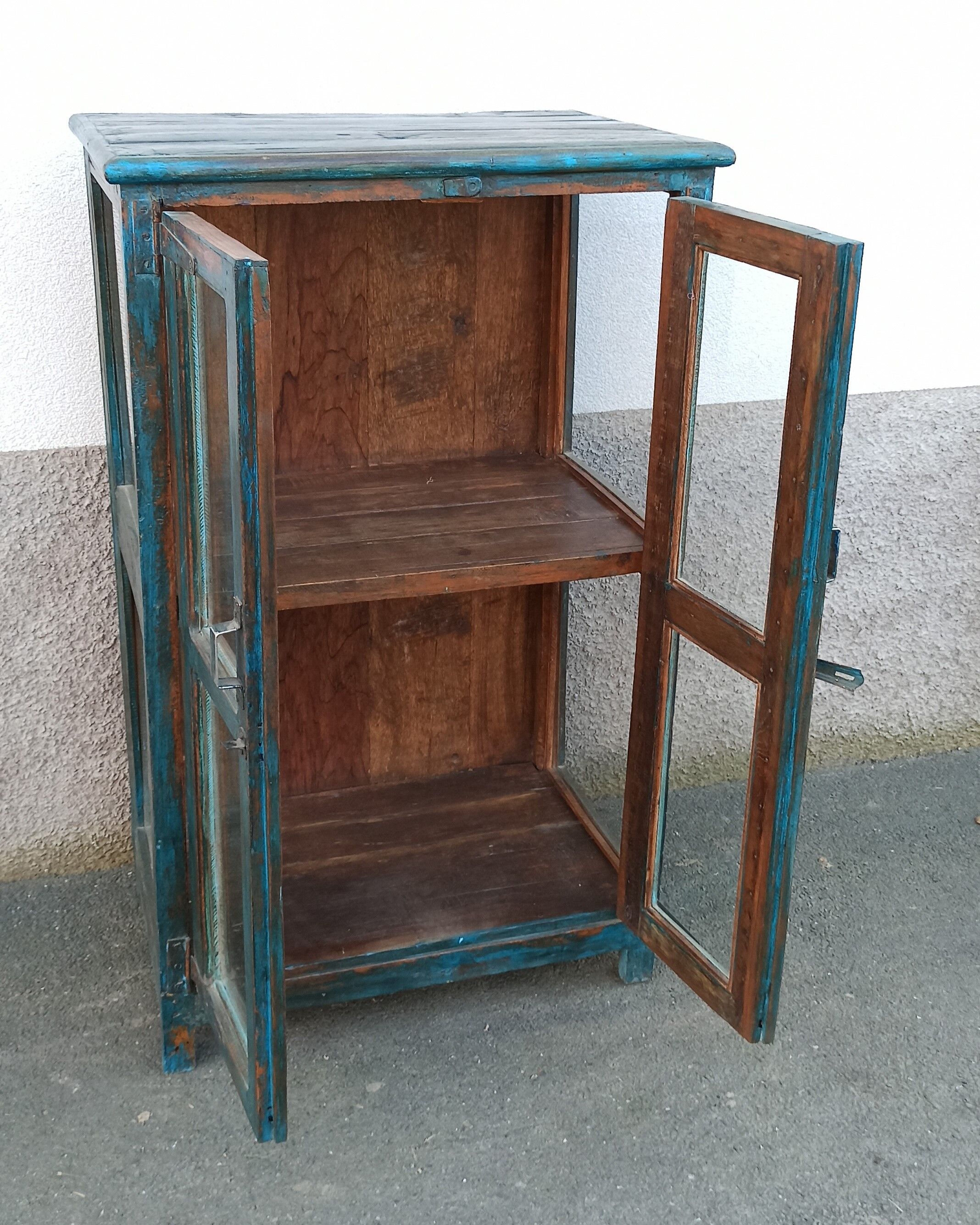 Blue wooden showcase