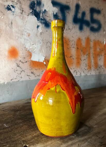 Vintage vase, glazed enameled terracotta vase, decorative vase, decoration