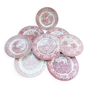 8 assiettes décor anglais