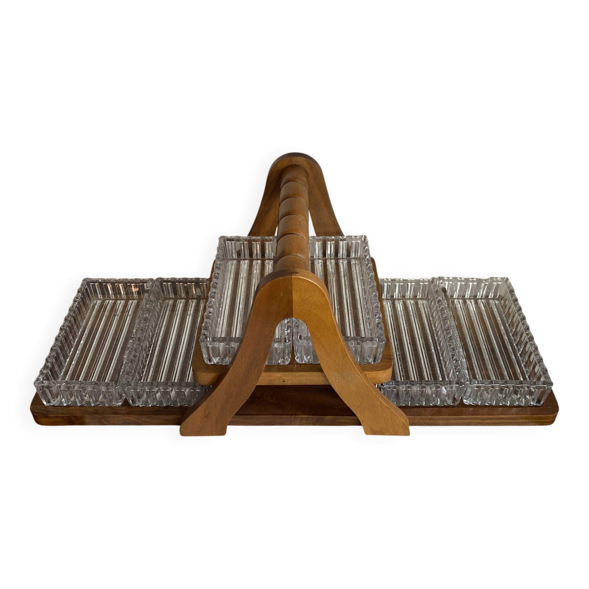 Art Deco wooden compartmented servant