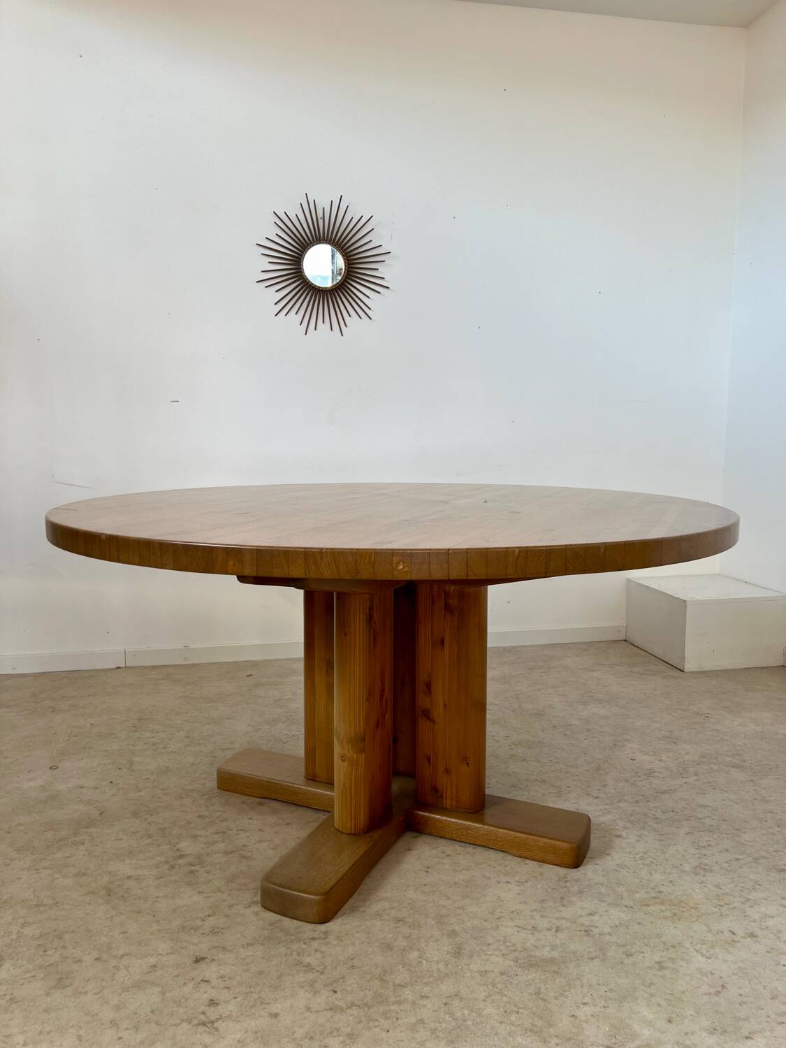 Large solid wood table 140 cm, vintage Scandinavian 70s design