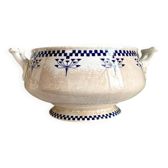 Saladier, soupière Creil & Montereau en terre de fer, service "Damier"