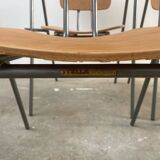 Brutalist Aranjou style table in elm and 6 Stella chairs.