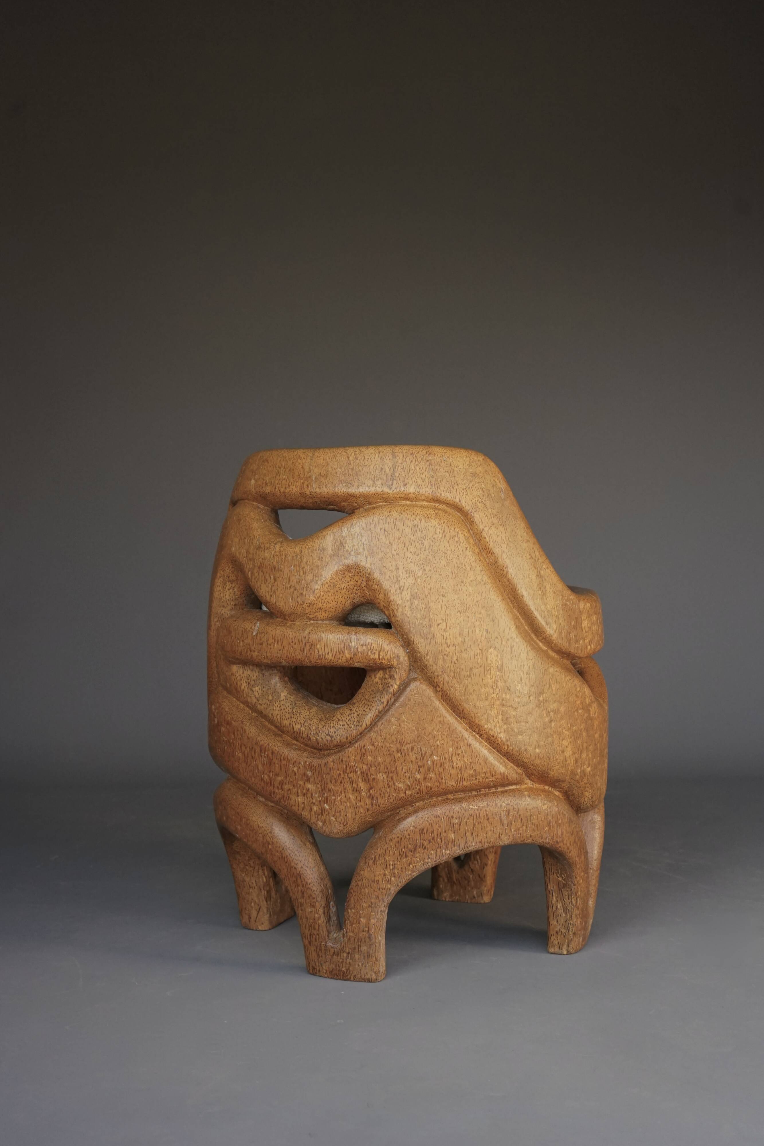 Chaise d'appoint en bois de palmier sculptée et fabriquée à la main, années 1970