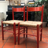 Pair of brutalist straw chairs