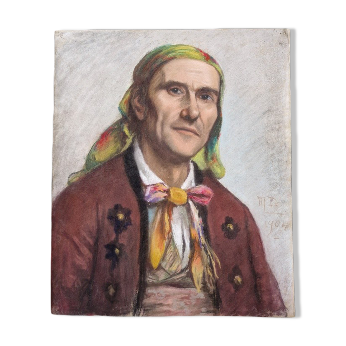 Marguerite Dubois née en 1883 pastel sur papier  "Portrait de gitan" - Signé et daté 1904