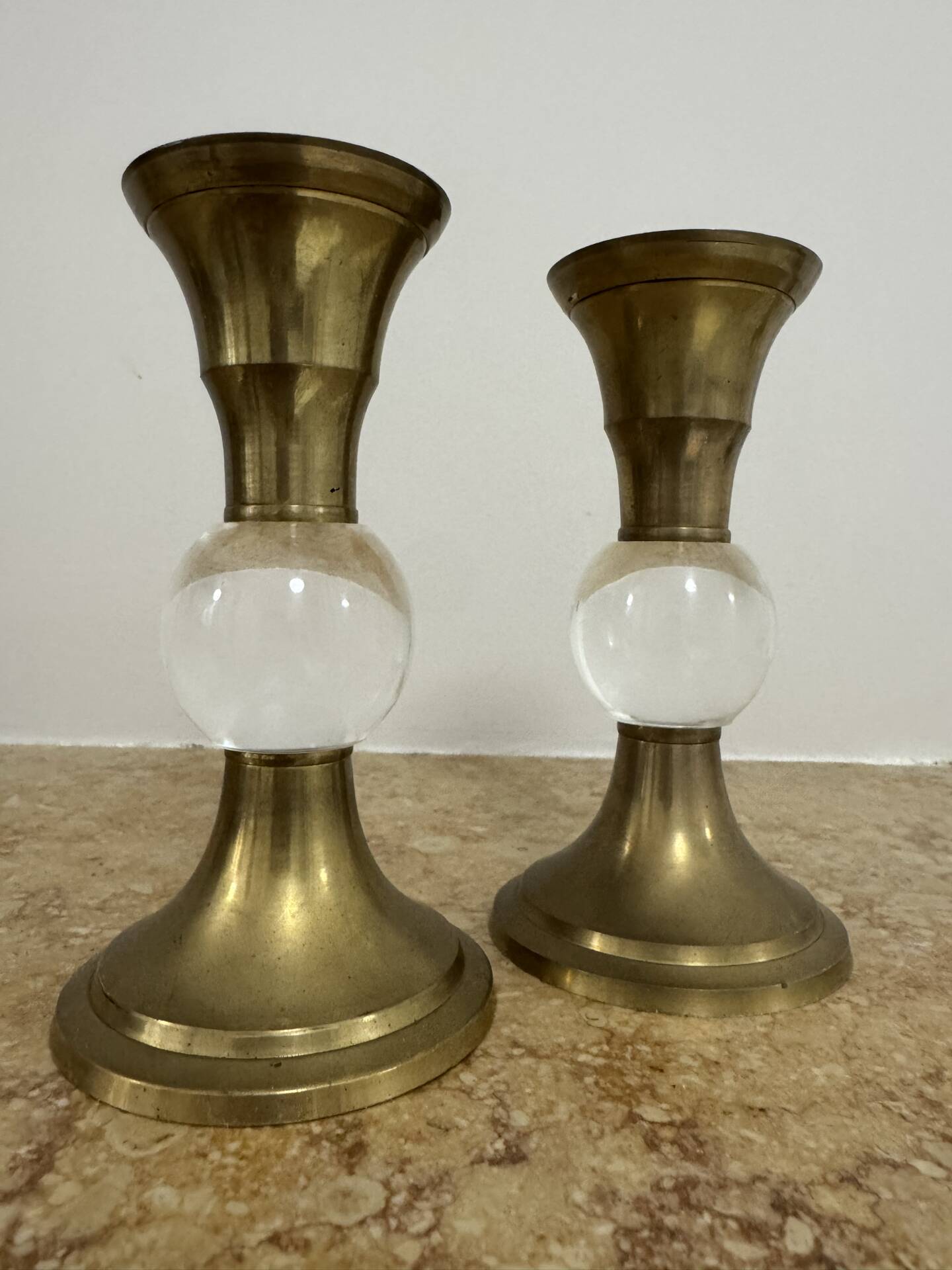 Bougeoirs laiton plexi années 70