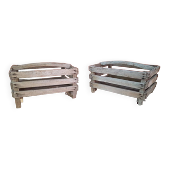 Pair of old fruit crates with wooden shelves