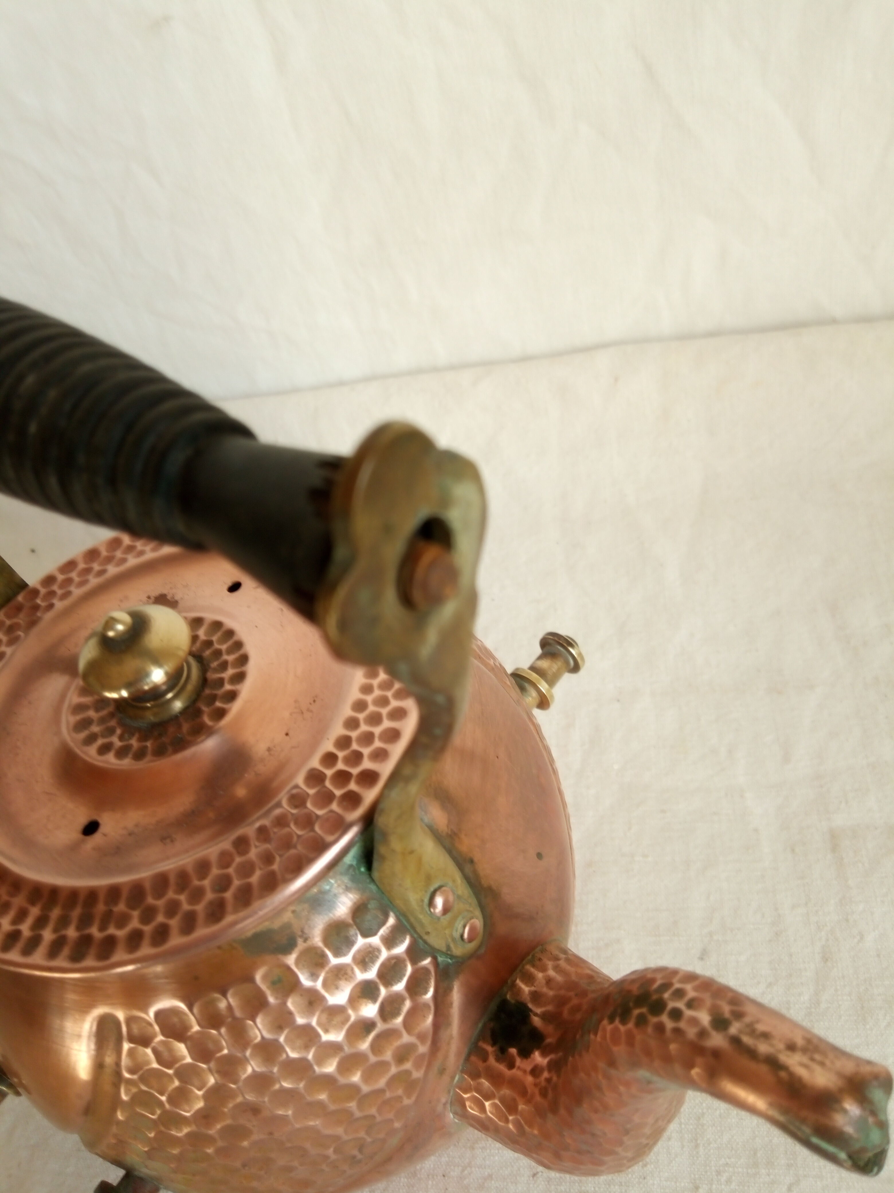 Ancient copper and brass travel teapot 20th