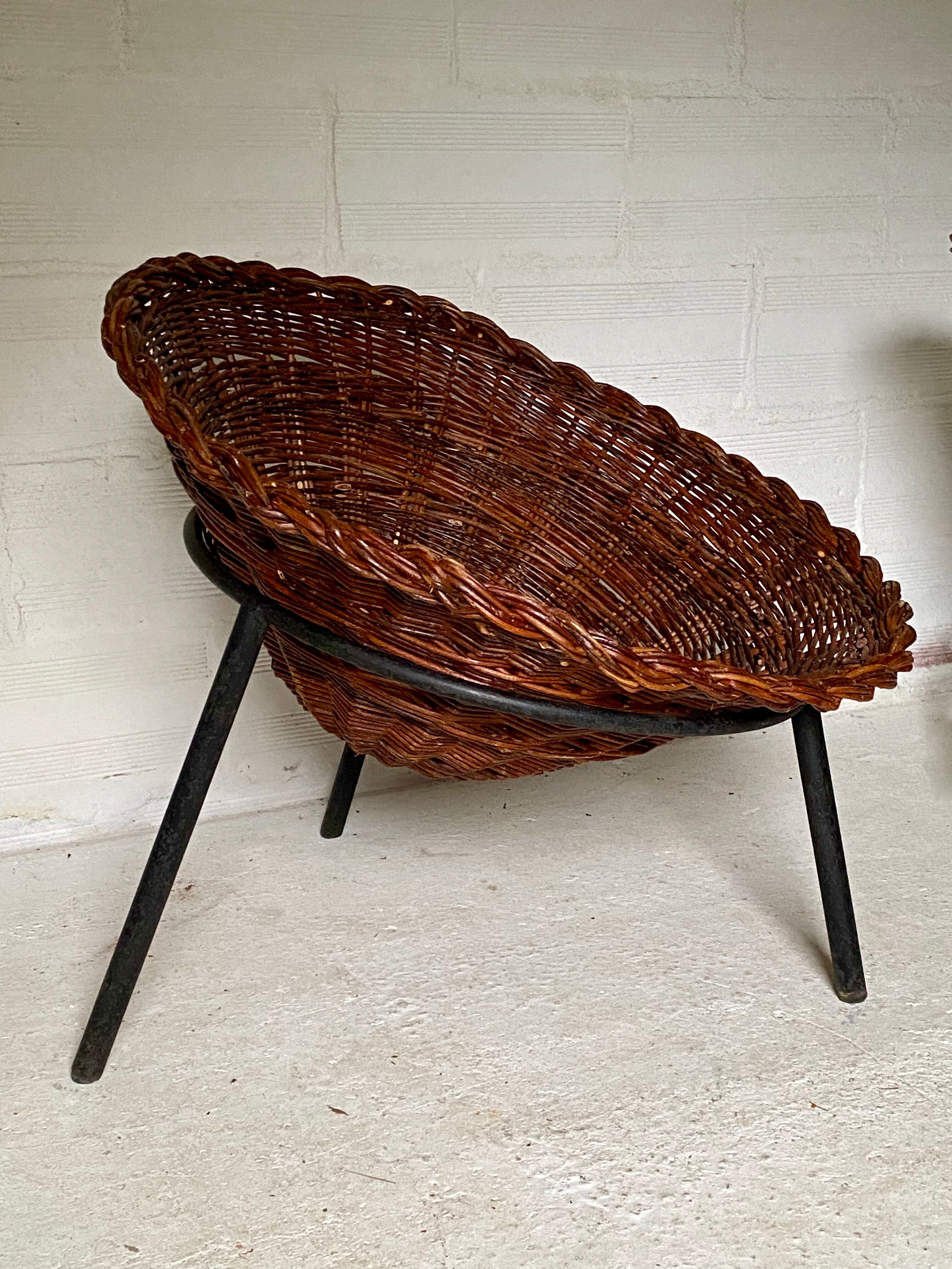 Pair of wicker basket armchairs