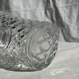 Small cylindrical glass whiskey decanter H:23