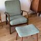 Vintage Scandinavian armchair in teak and green ribbed velvet – "Alrik"