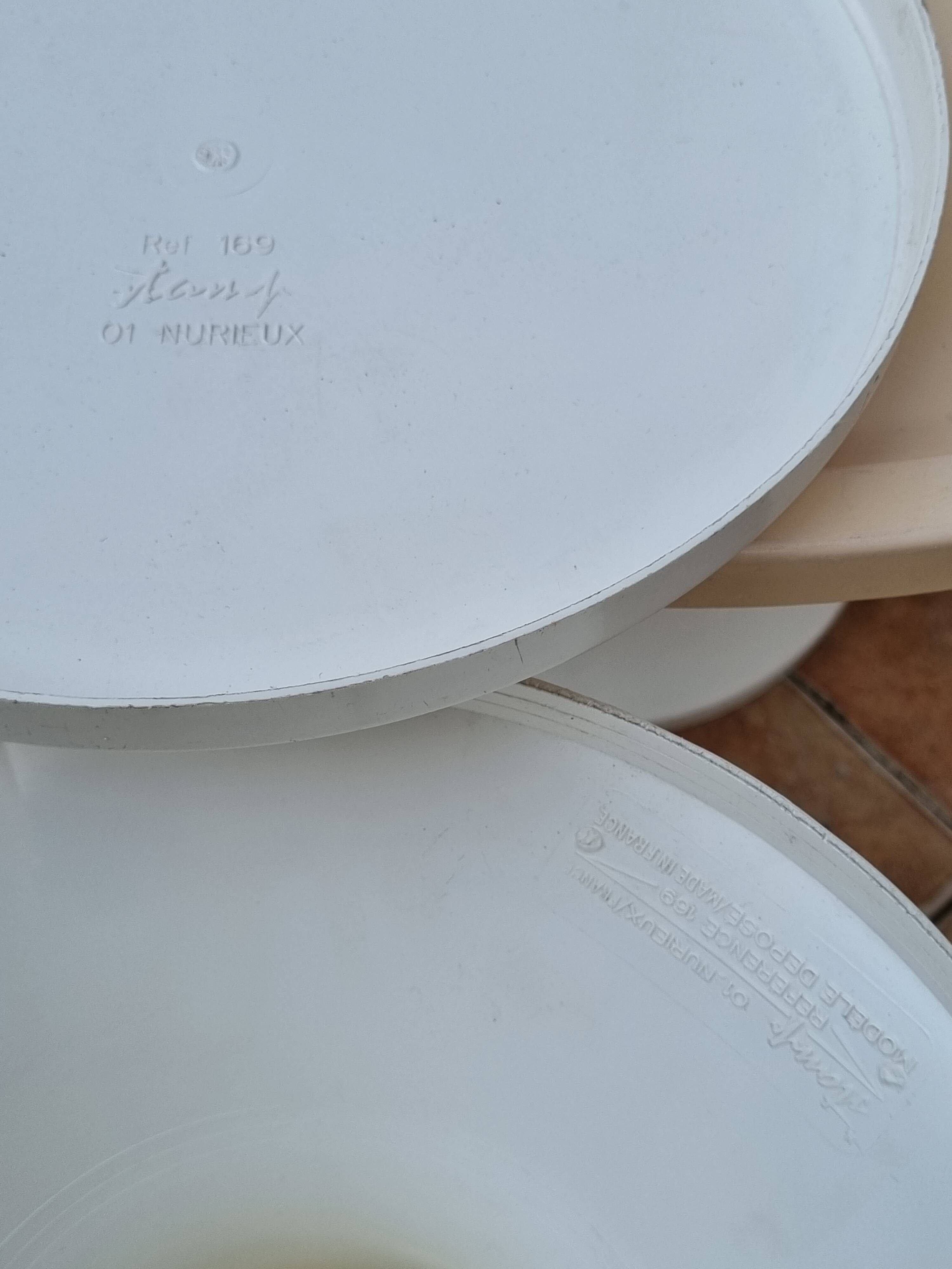 Stamped cream and white coffee table and stool, 1970s