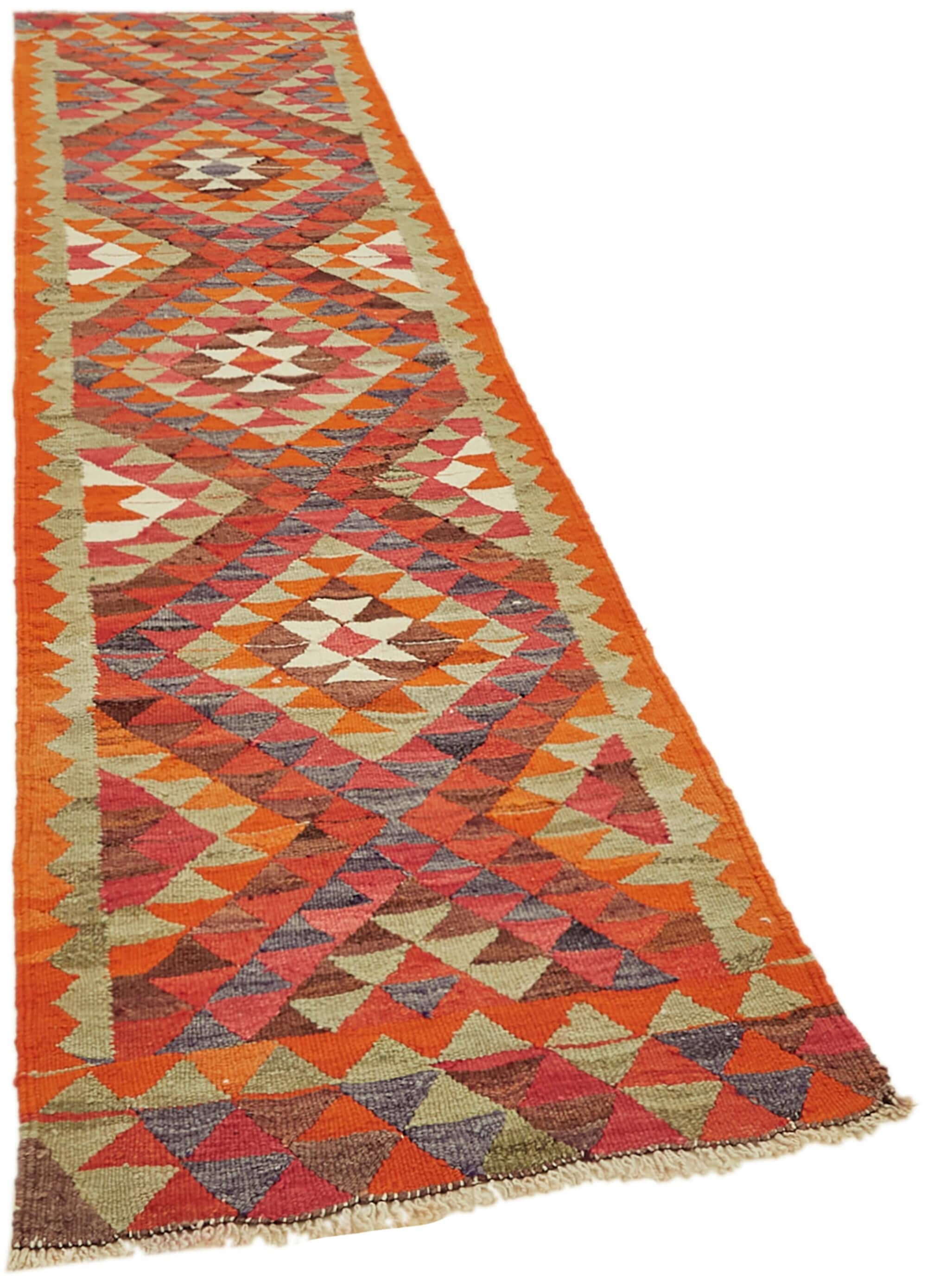 Turkish Handwoven Vintage Herki Kilim 86 cm x 326 cm