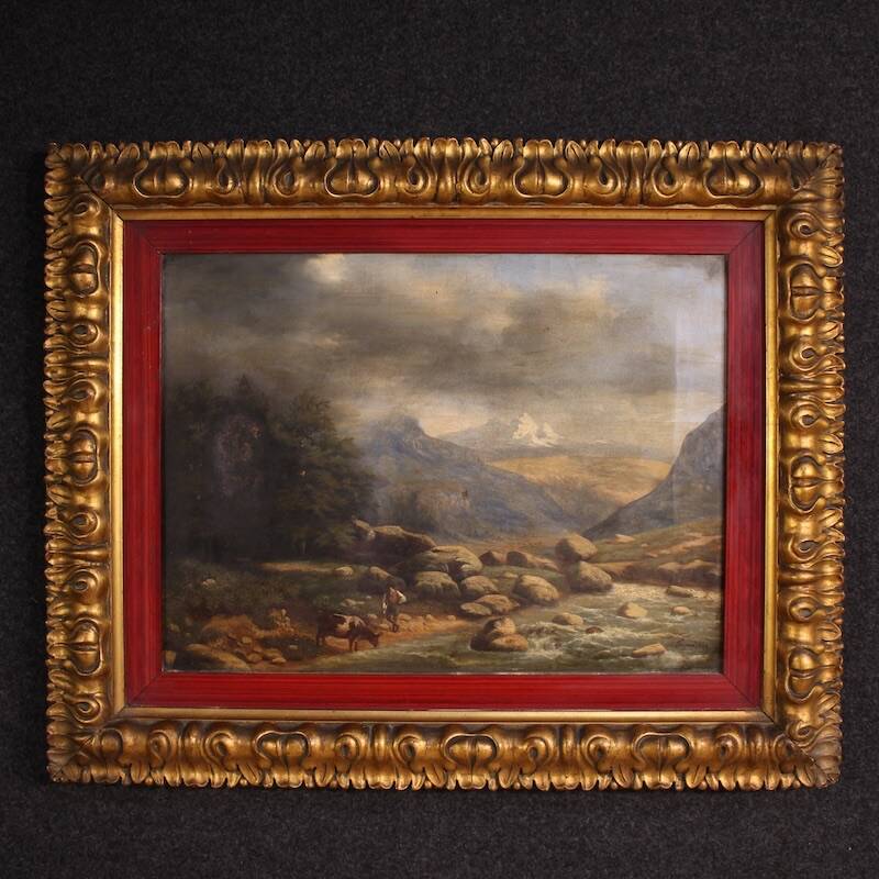 Peinture italienne, paysage signé et daté de 1846.