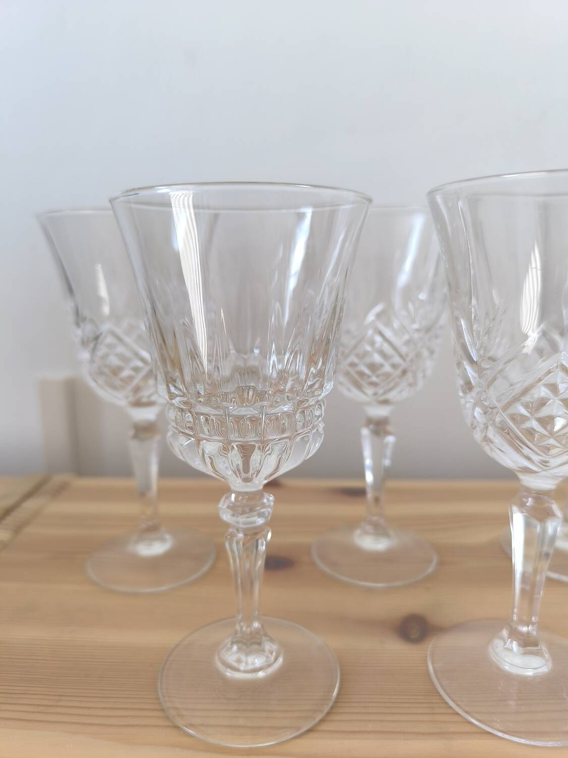Set of 7 mismatched wine glasses