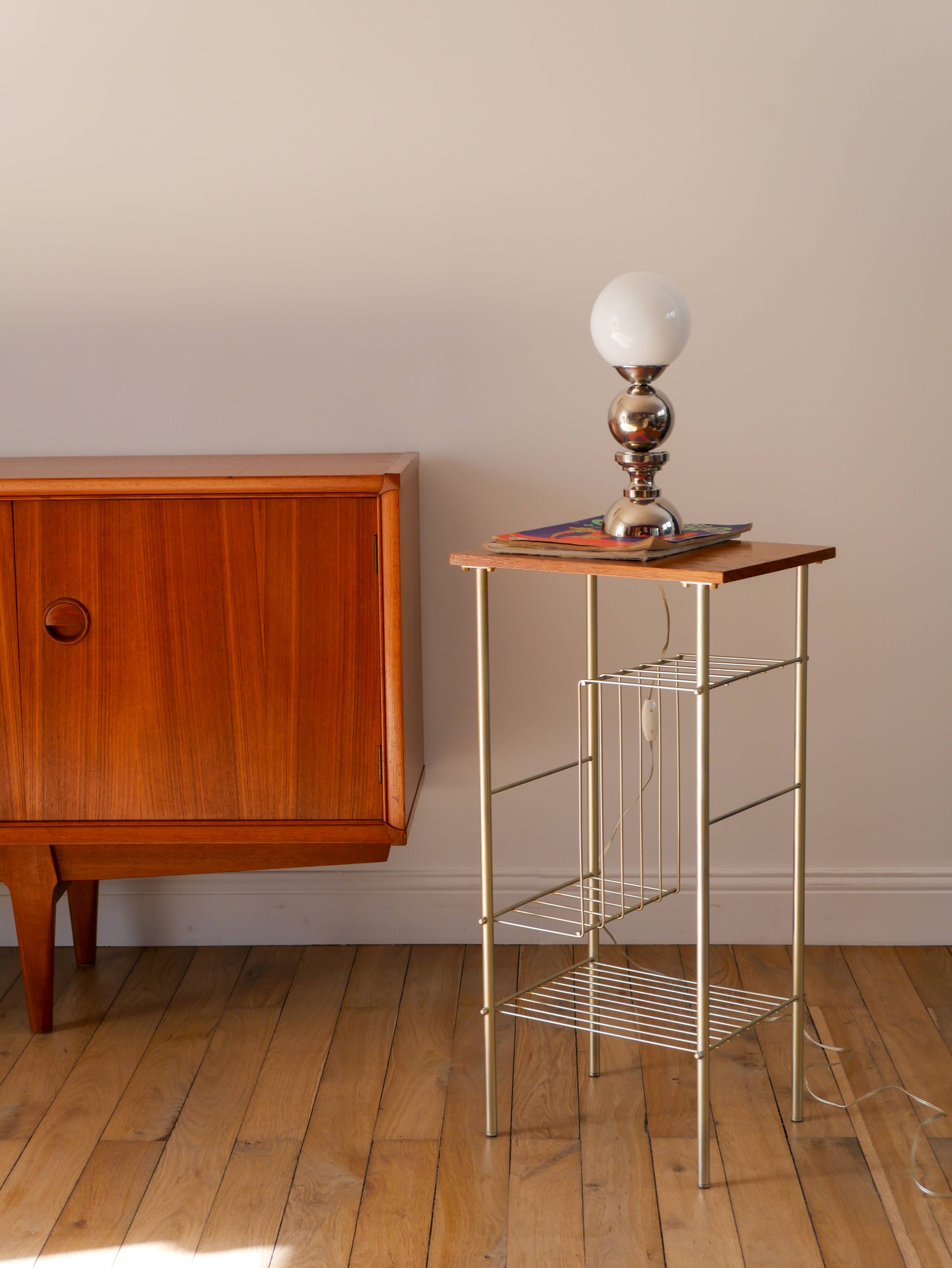 Vinyl rack in teak and gilded brass, 1950