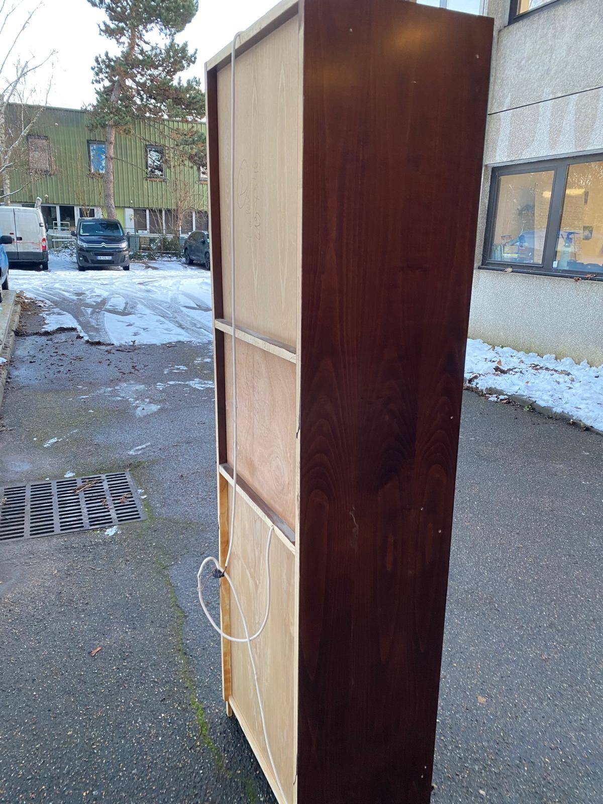 1970s wooden Scandinavian display cabinet with lighting