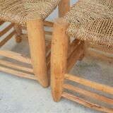 Tabouret berbère vintage bois et paille