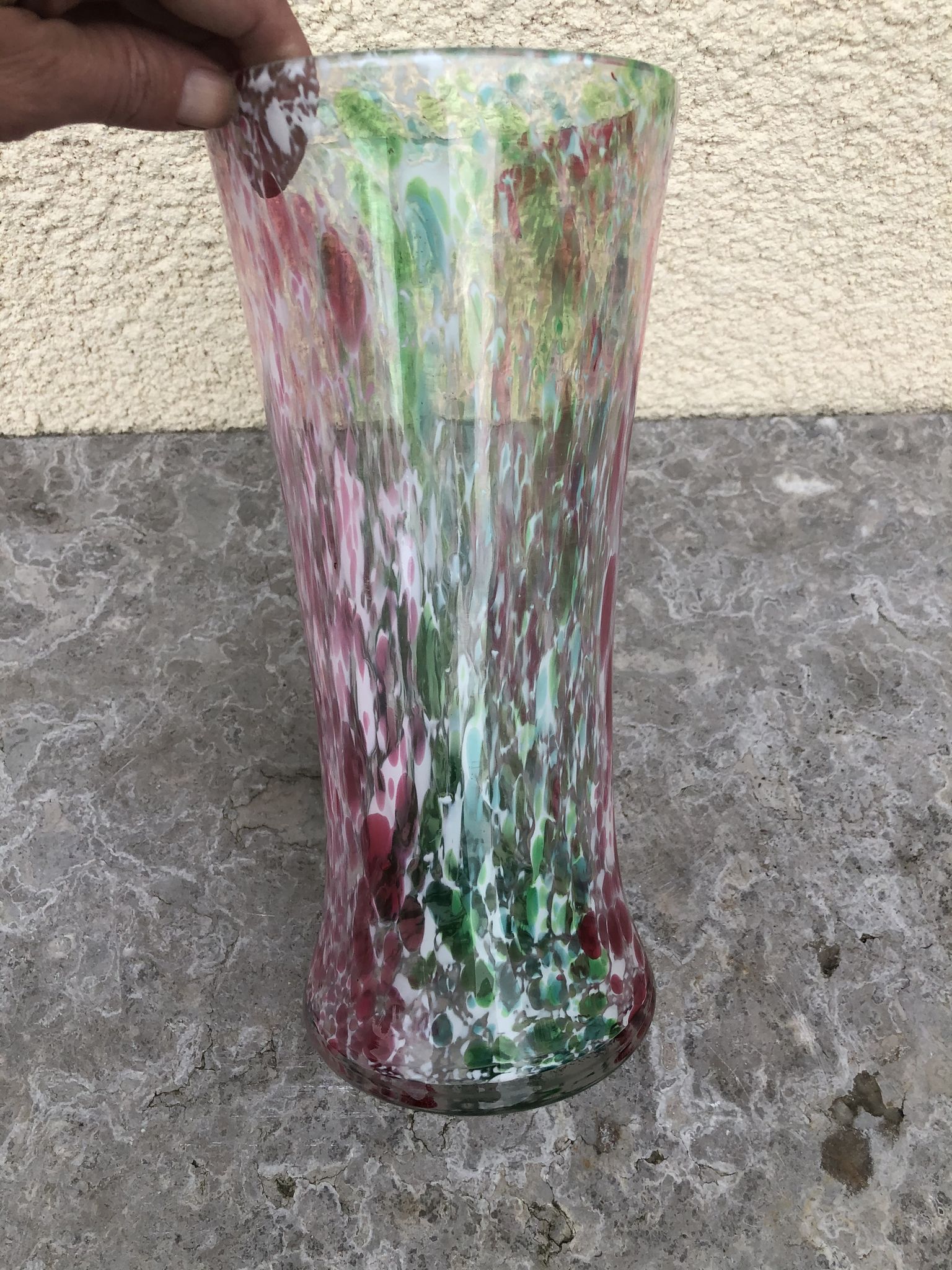 Large glass vase manufactured in Clichy around 1920 . Blown with cane