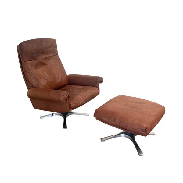 Vintage De Sede DS31 lounge chair with ottoman, 1970s