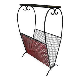 Vintage steel side table with magazine rack, 1950s.