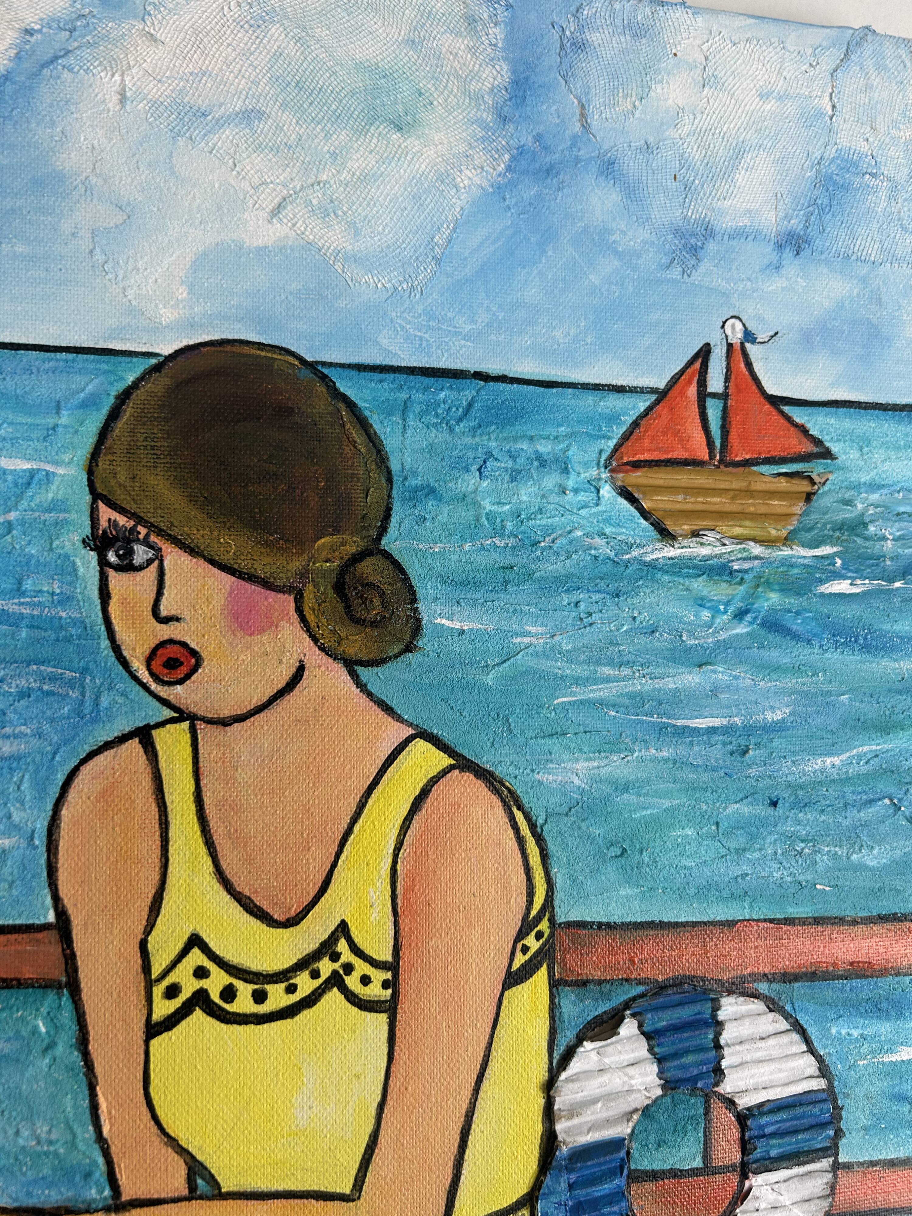 Original painting – Women by the seaside – Virginie Metz style – 50×60 cm