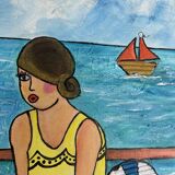 Original painting – Women by the seaside – Virginie Metz style – 50×60 cm