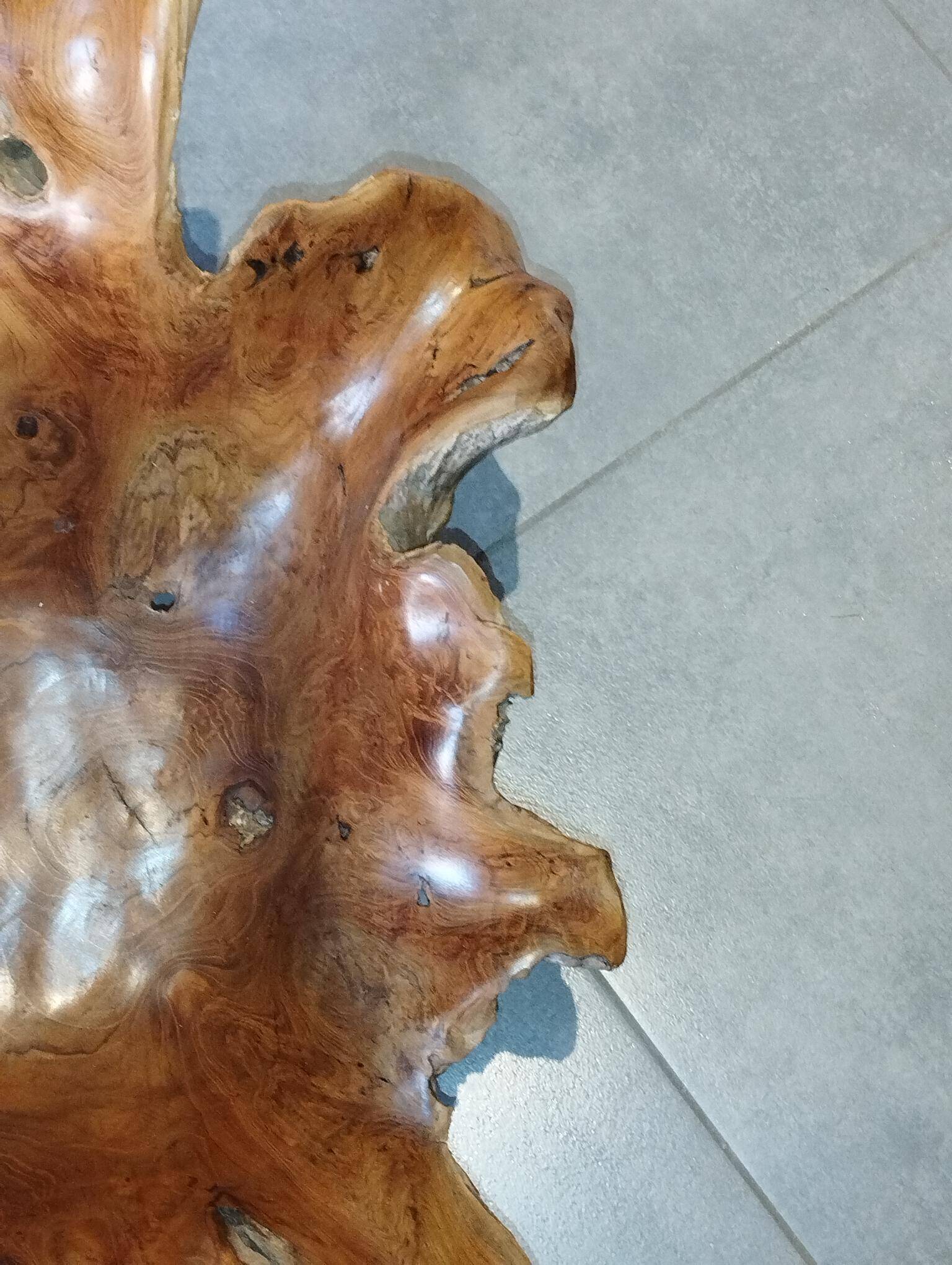 Sculptural wooden centrepiece, organic bowl, brutalist.