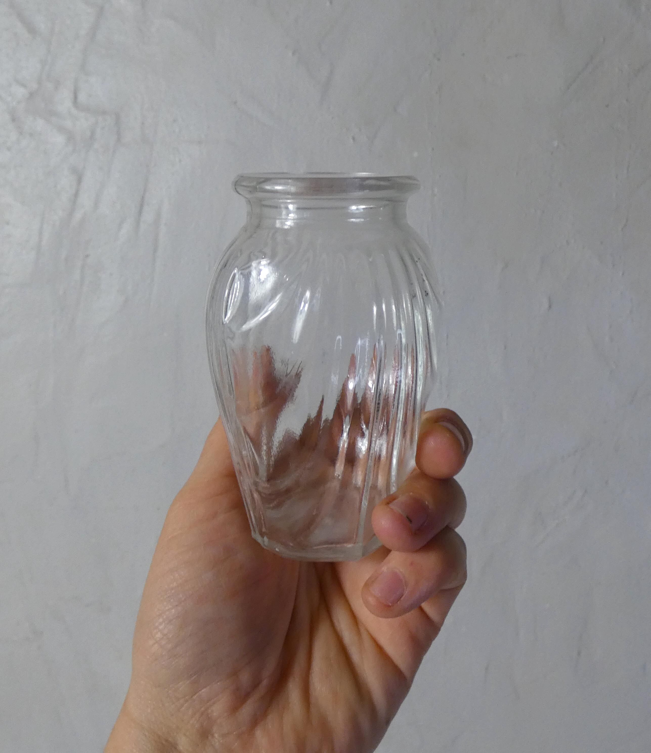 3 vintage molded glass bulbous vases 50s