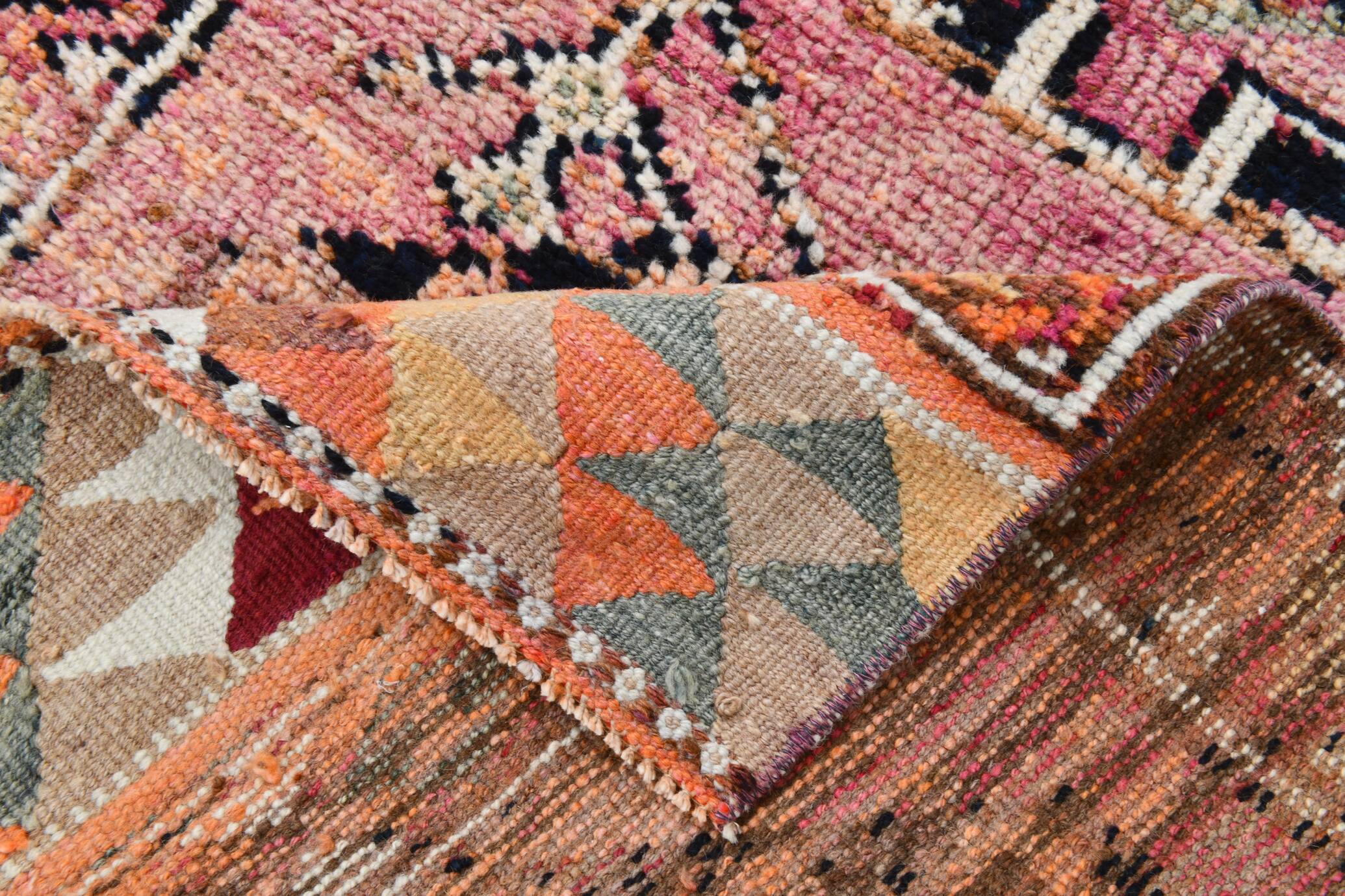 Soft Pink & Orange Rare Style Vintage Runner Rug, 91x359 Cm