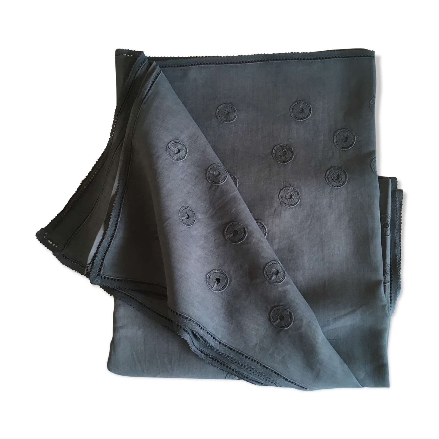 Hand embroidered linen tablecloth, 60's, 3.10m