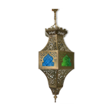 Moroccan brass suspension and coloured glass