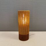 Beautiful cylindrical table lamp in wood and sisal, estimated 1960s-1970s