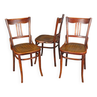 Set of 3 TURPE bistro chairs, 1910 wooden seat