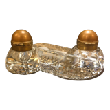 Double-encrier époque victorienne 1890’s en cristal et laiton
