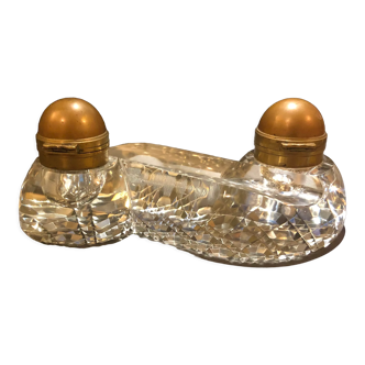 Victorian double-inkwell 1890's in crystal and brass