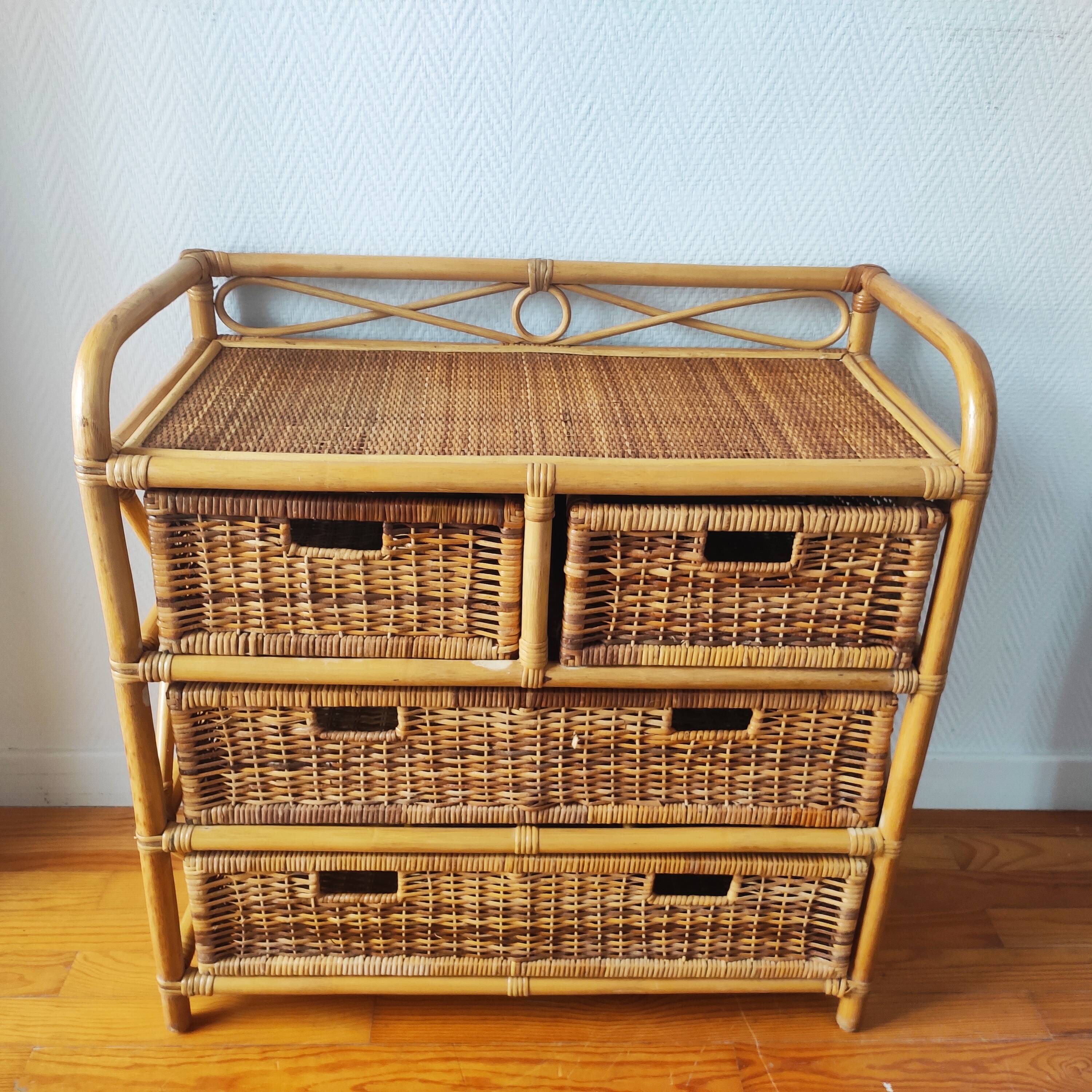 Commode vintage en rotin clair